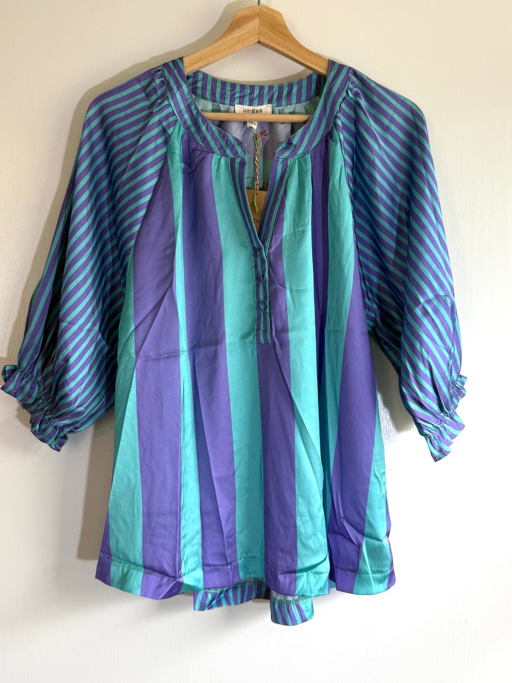 Umgee Teal and Purple Striped Peasant Top